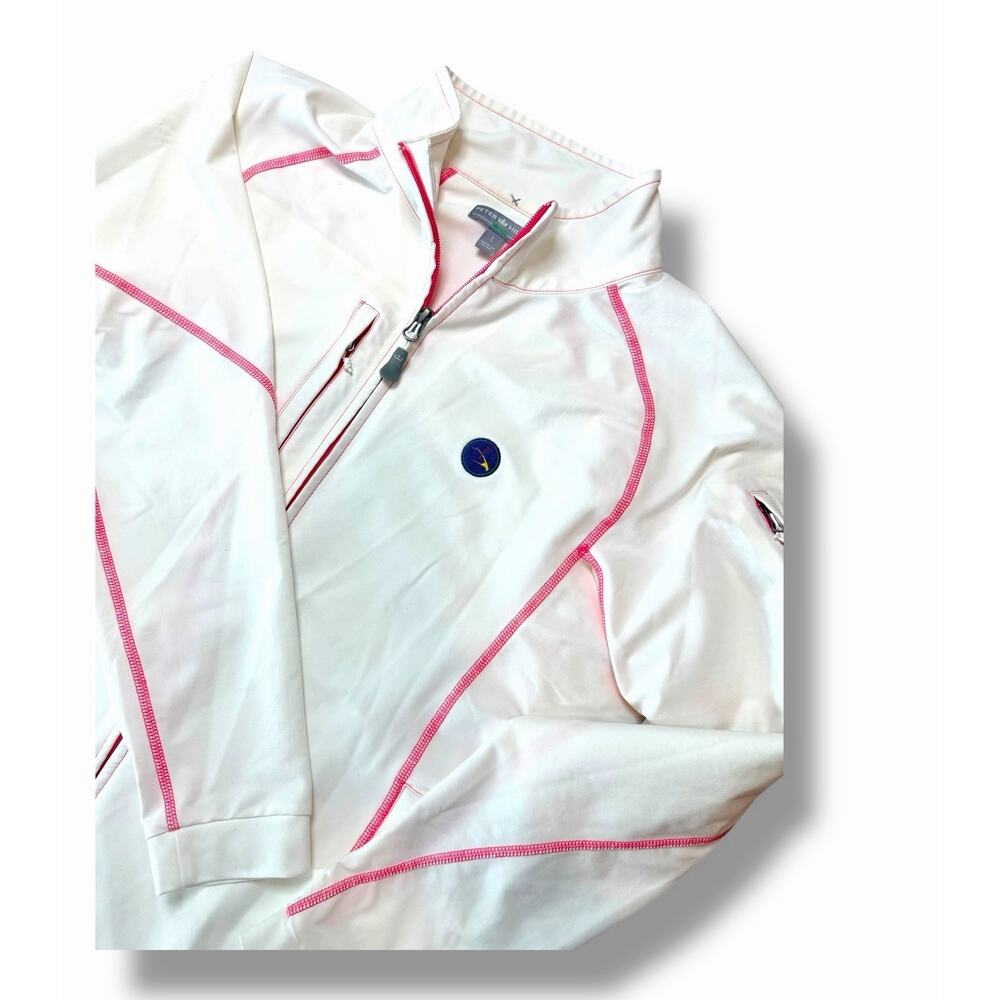 Peter Millar Golf Wind Jacket Women’s White With Pink Accents And Golf Logo Sz L